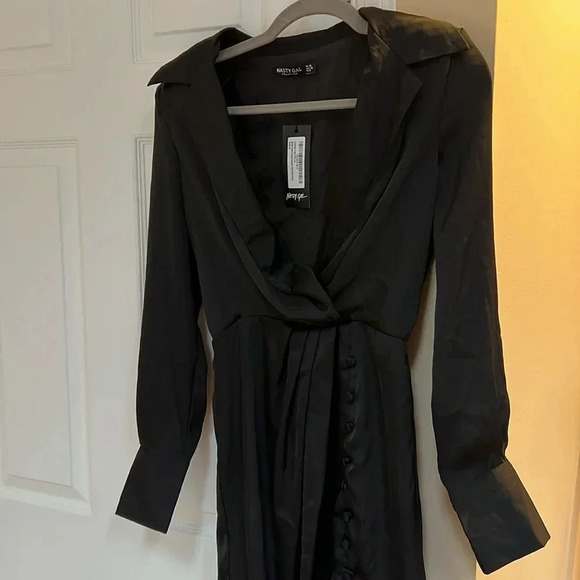 Nasty Gal Button Front Draped Neckline Mini Shirt Dress - Picture 3 of 6